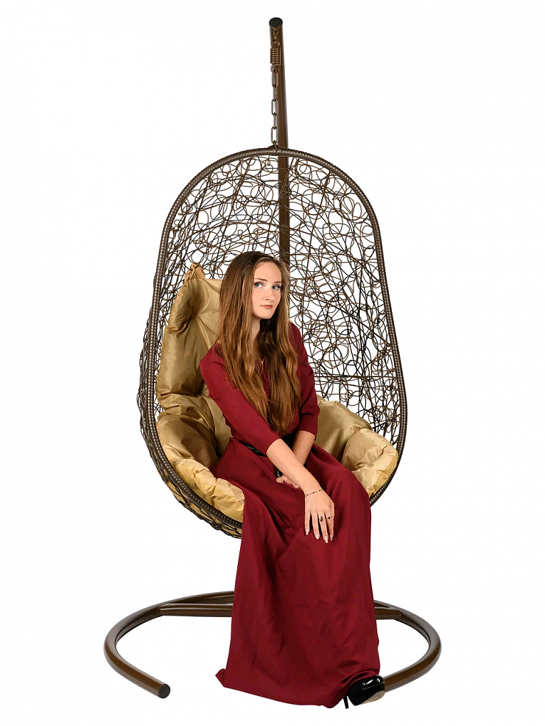 Подвесное кресло Bigarden Easy Brown с бежевой подушкой