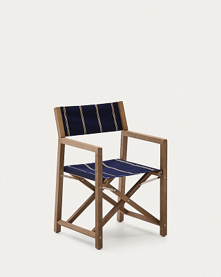 Складное уличное кресло La forma Vilara из акации и ткани в сине-бежевую полоску 262397