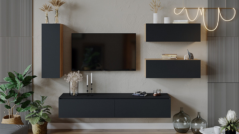 Модульная гостиная Глосс ТриЯ яблоня беллуно графит матовый