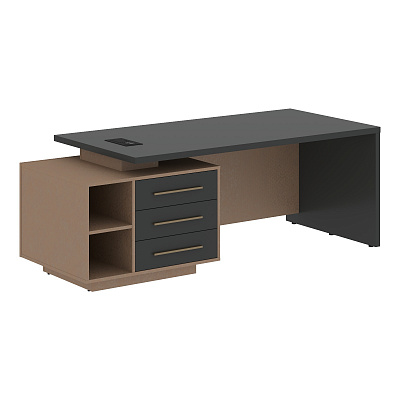 Стол руководителя с розеткой и usb-портом левый Skyland ВЕЛИОН (VELION) VCT 2190 (L) 2100х900х750 Кобра / Яшма черный